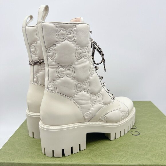 Gucci Marmont GG Interlock Embossed Lace Up Boots White Leather Platform EU 41 - Picture 6 of 13